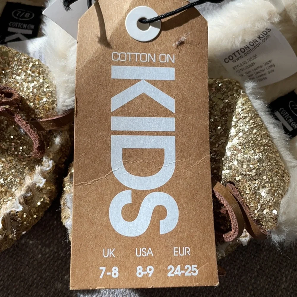 NEW Cotton On Kids Marley gold glitter Moccasin USA size 8-9